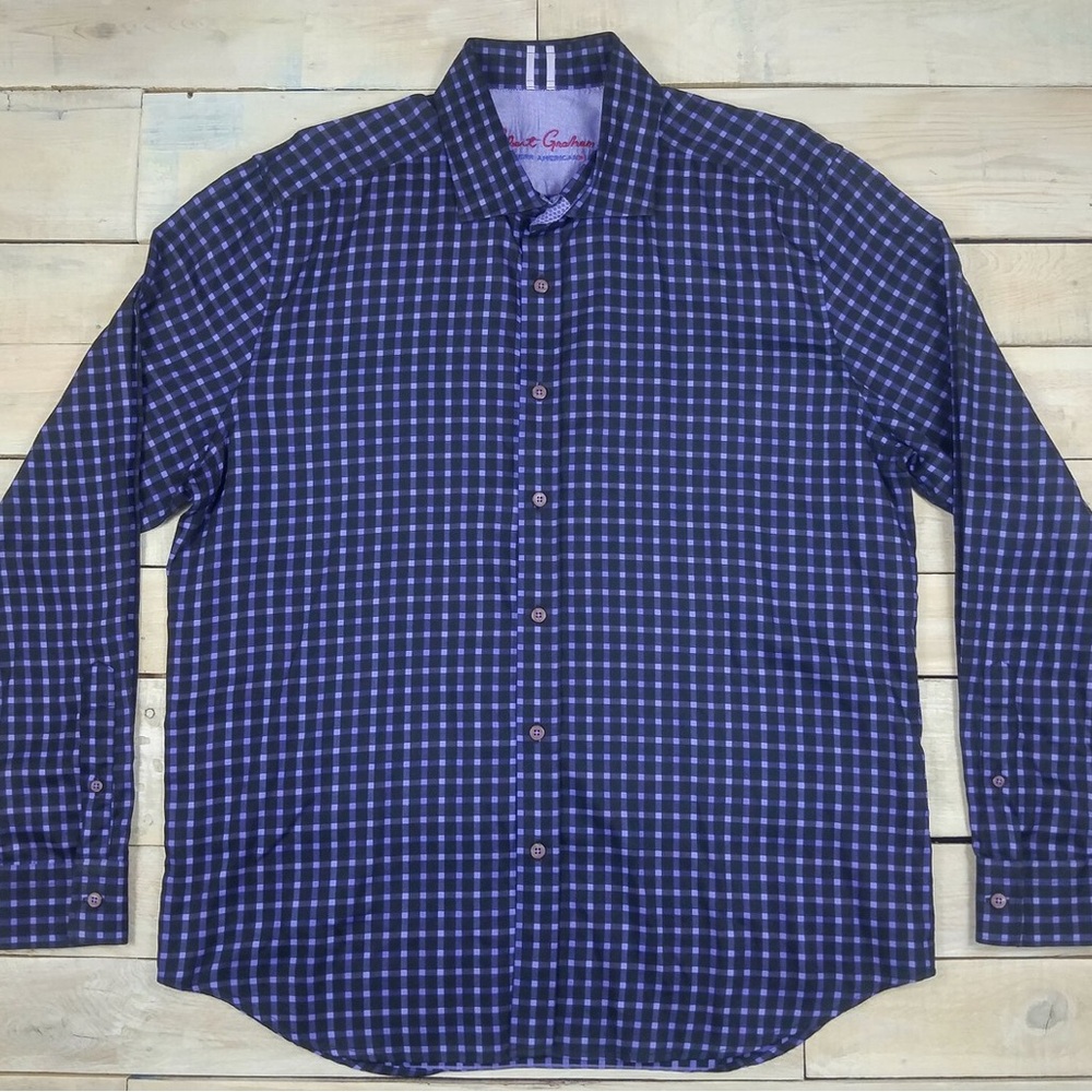 ROBERT GRAHAM Modern Americana Check Long Sleeve Shirt Size XL Tailored Fit